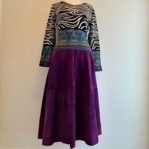 Vintage Purple Suede A-Line Midi Skirt, Size 10